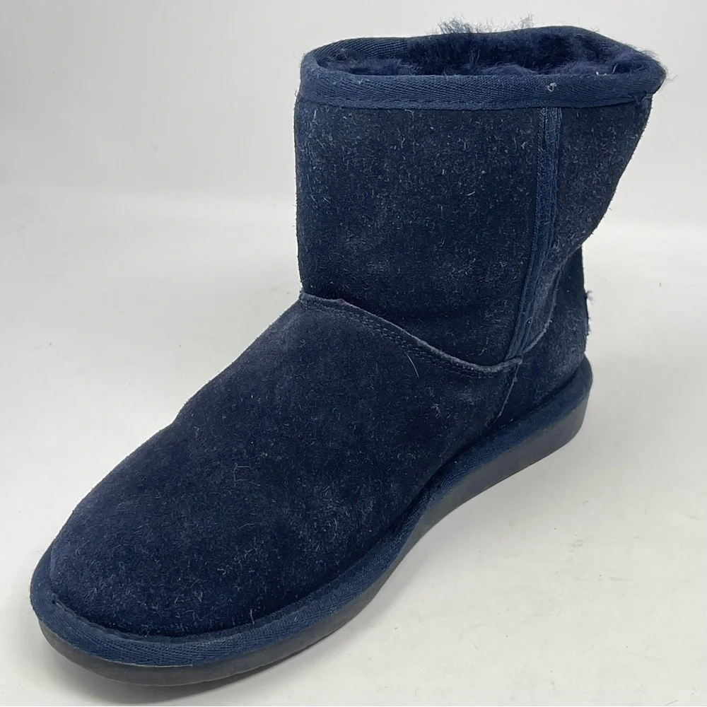 Minnetonka Olympia Boots Womens 6 Blue Suede Ankle Sheepskin Wool Lined Winter